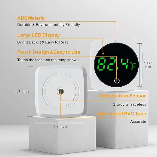 Aquarium Thermometer, Digital Fish Tank Thermometer Stick On, LED Display ±0.9°F with Touch Button for Aquatic Pets, Fish, Betta Axolotl & Turtle (1)
