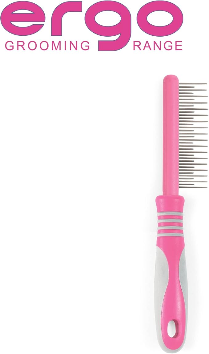 Ancol Ergo Cat Moulting Comb - Pink Grooming Tool for Long Haired Cats - Detangles Removes Loose Hair and Detects Fleas - Easy To Use Pet Care Accessory