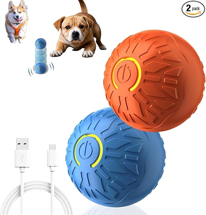 Interactive Dog Ball, Activated Automatic Rolling Ball for Dog, Self Moving Vibrating Smart Jumping Automatic Moving Bouncing and Rotating Balls for Pets (Blue/Orange)