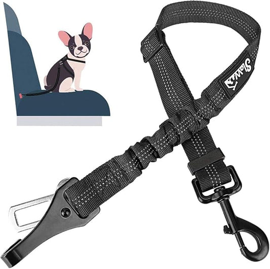 SlowTon Dog Seat Belt for Car, Adjustable 3 in 1 Dog Seatbelt with Elastic Bungee Buffer, Nylon Heavy Duty Dog Car Harness Reflective Safety Tether Leash with Latch Hook Clip Black