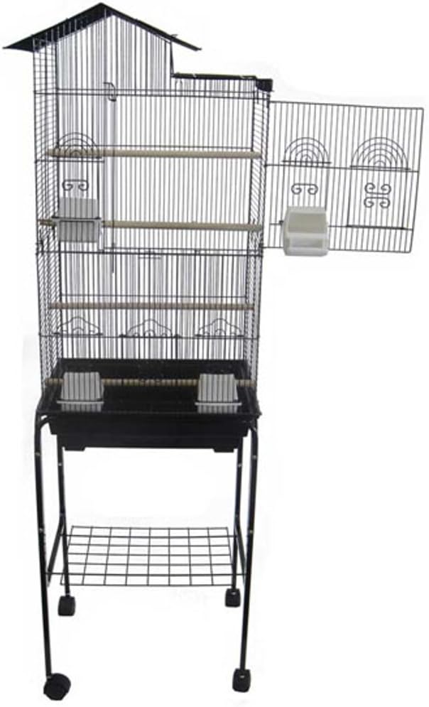 YML 6894 3/8" Bar Spacing Tall Villa Top Bird Cage with Stand, 18" x 14"/Small, Black
