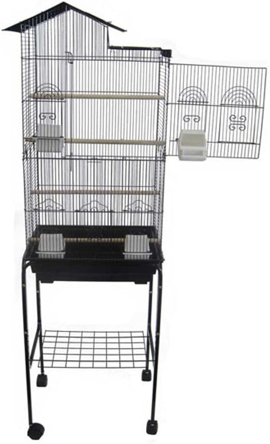 YML 6894 3/8" Bar Spacing Tall Villa Top Bird Cage with Stand, 18" x 14"/Small, Black