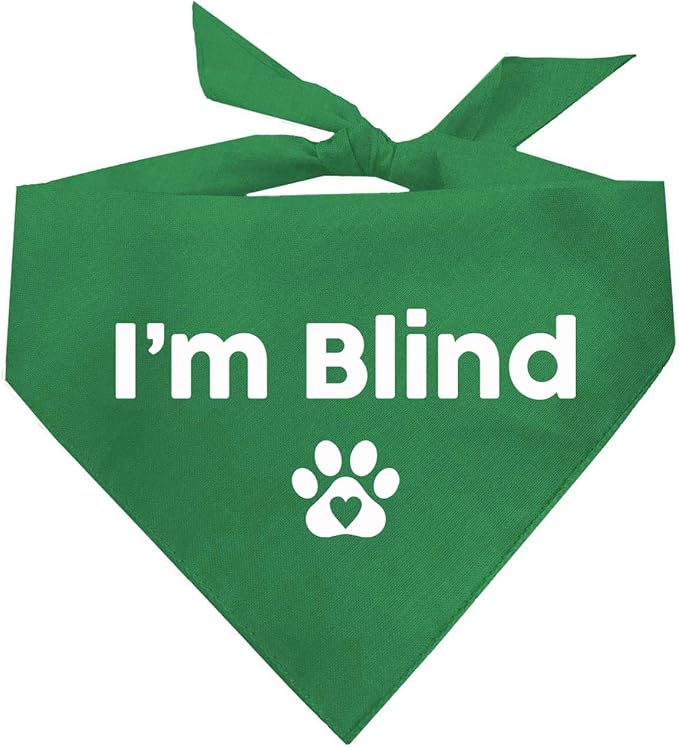 I'm Blind Dog Bandana | 100% Adjustable Cotton Triangle | Made in USA | Deaf | Impaired | Hearing Loss Accessory | Warning | (Green, OS 413)