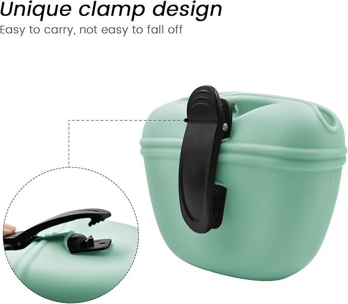 AUDWUD Silicone Dog Treat Pouch,with Dog Training Clicker,Clip on Portable Training Container,Convenient Magnetic Buckle Closing and Upgraded Waist Clip for Enhanced Stability