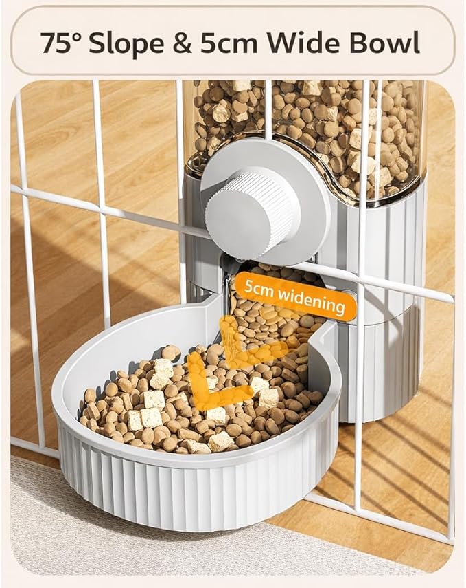 Hanging Automatic Food and Water Dispenser, Gravity Rabbit Feeder Set, Cage Cat Food Bowl Dog Feeding Station for Puppy and Kitten Rabbit Chinchilla Hedgehog Ferret (for Cage Grid Over 1.2”)