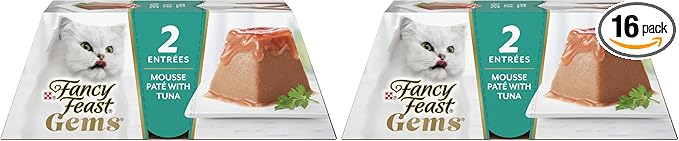 Fancy Feast Gems Pate Cat Food Mousse with Tuna and a Halo of Savory Gravy Cat Food - 4 oz. Boxes,(Pack of 16)