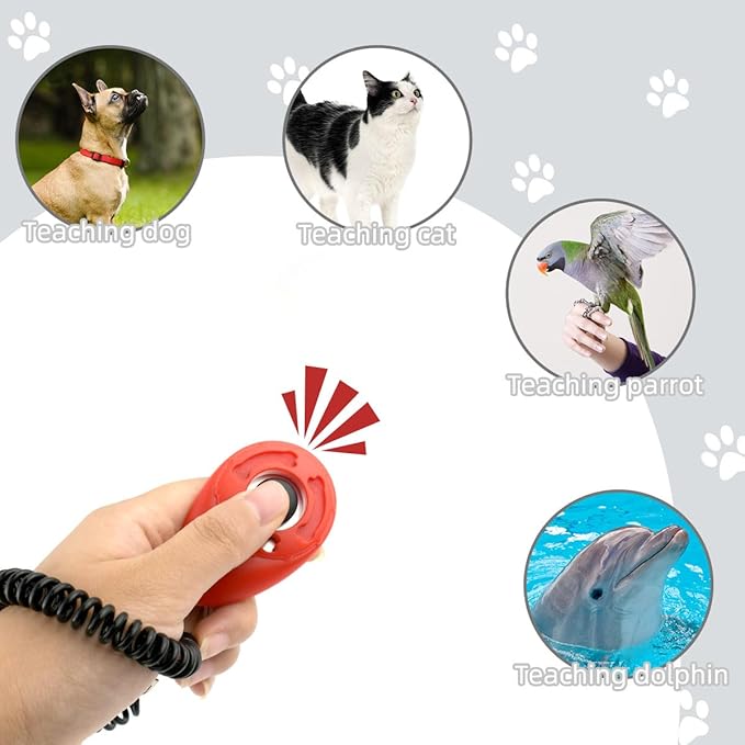 yuntop 4 Pieces Pet Training Clicker with Wrist Strap and Dog Training Treat Pouch Pet Training Clicker for Training Puppy Cats Birds Dog Clicker Training Kit Behavioral (White, Red, Orange, Blue)