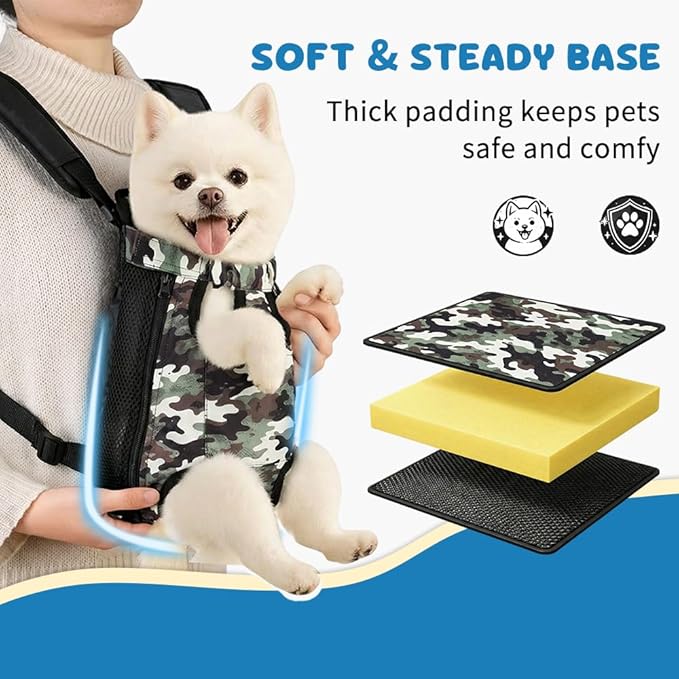 Dog Backpack Carrier, Front Pocket for Essentials, Pet Sling Front Backpacks for Small Medium Dogs 7-11 Lbs, Legs Out, Adjustable Wearable Puppy Chest Travel Bag, Easy-Fit for Hiking/Walking/Camping