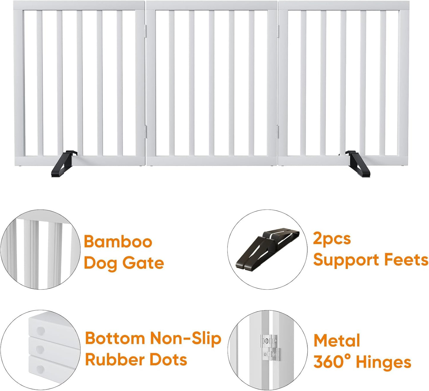 White 18-55" Wide Pet Gate, Bamboo Dog Gate for Stair, Foldable Dog Gates for Doorways House, Freestanding Pet Gates 24inches Tall, Doogie Puppy Gate Fences Indoor