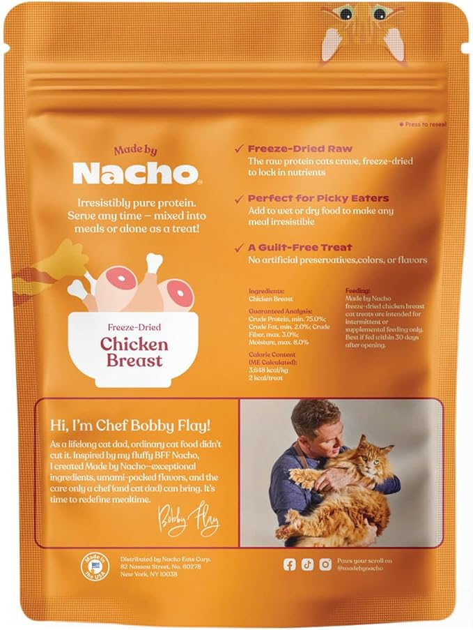 Made by Nacho Freeze-Dried Cat Treats - Healthy, Limited Ingredient Cat Treats - High Protein, Nutrient-Rich Crunchy Treats. (Chicken Breast (.9 oz)), Limited Ingredients
