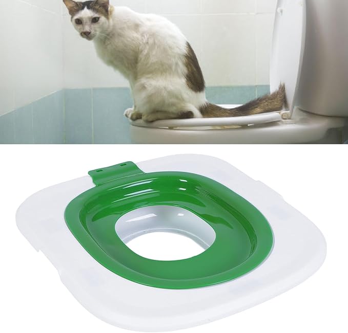 Cat Toilet Training Kit, Reusable Puppy Cat Litter Mat Kitty Urinal Seat Toilet Trainer, Removable Cat Toilet Training System, Cat Toilet Trainer for Pet Cleaning (Green)