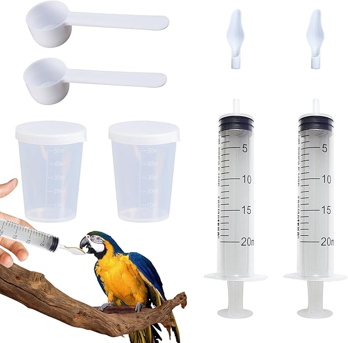 2 Pack Small Pet Feeding Syringe Sets, Including 2PCS 20ml Feeding Syringes, 2 PCS 30ml Milk Containers, 2 Soft Feeding Spoons and 2 Powder Spoons, Bird Parrot Feeder Spoon with Manual Syringe