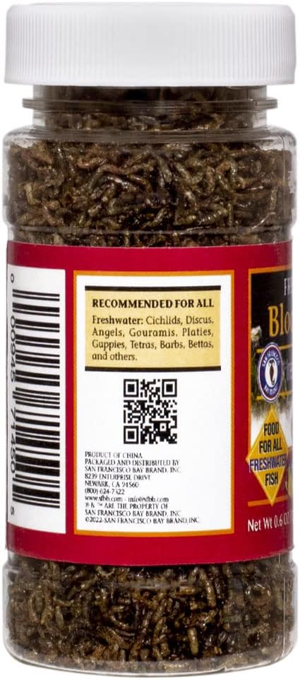 San Francisco Bay Brand Freeze-Dried Bloodworms Fish Food - All Natural High Protein Treat for Freshwater Fish, Bettas, Tetras, Barbs, Catfish, Aquatic Amphibians - Betta Fish Food - 0.6 oz (17g)