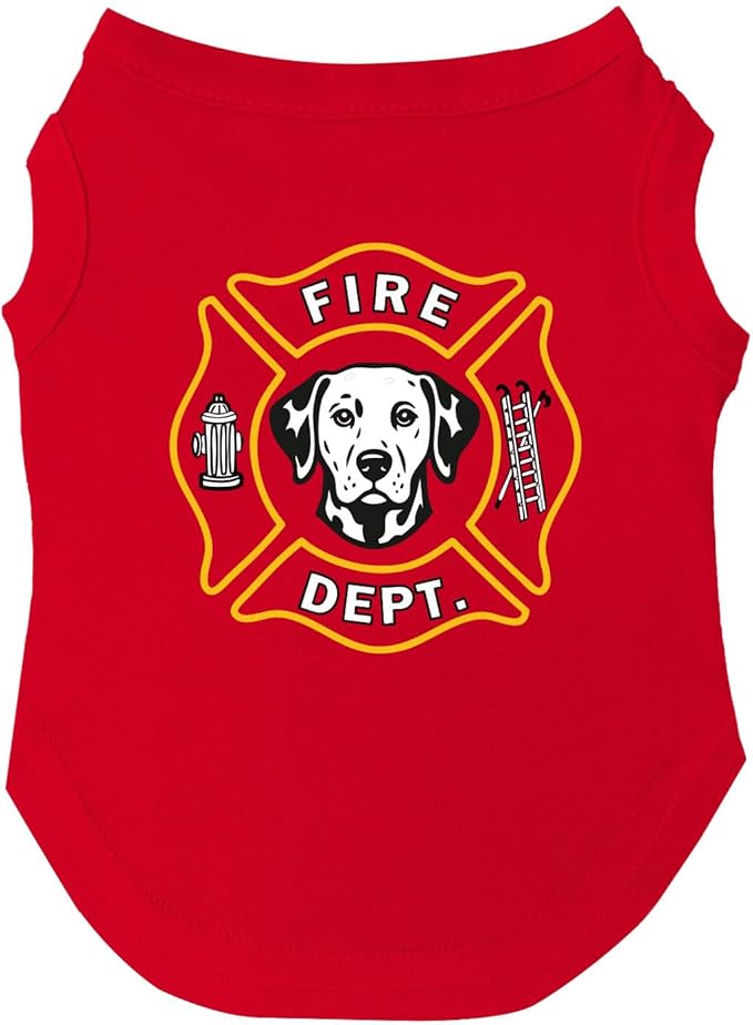 Firefighter K9 Fire Dept Dog Tee Shirt | Sleeveless Breeds | Firehouse | Rescue Squad | Halloween Costume | First Responder | Dalmation |Red, 5X-Large 1380