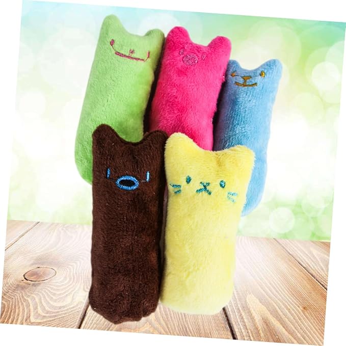 5Pcs Cat Chew Pillow with Catnip Soft Cotton Plush Pet Supplies Cartoon Design in Bright Colors Interactive Lifelike Kitten Teething for Indoor Cats Random Color