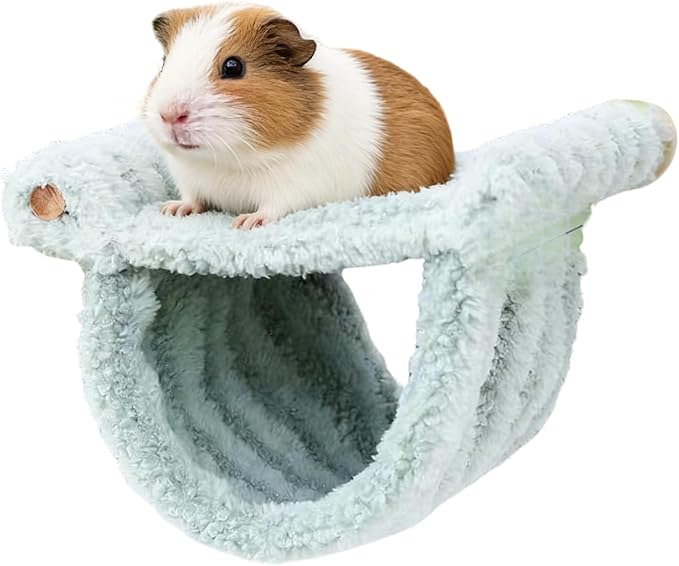 Winter Warm Guinea Pig Hammock, Double Layer Hanging Chinchilla Nest Bed with Warm Plush, Bird Cage Stand Perch, Hideaway Cave Tent, Sleep Bed Cage Accessories for Rat Sugar Glider Parrot (Green)
