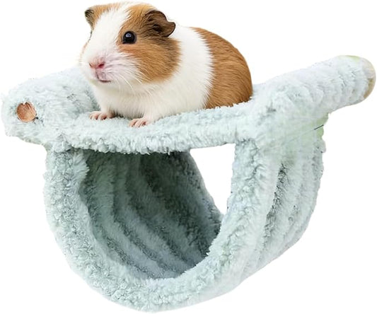 Winter Warm Guinea Pig Hammock, Double Layer Hanging Chinchilla Nest Bed with Warm Plush, Bird Cage Stand Perch, Hideaway Cave Tent, Sleep Bed Cage Accessories for Rat Sugar Glider Parrot (Green)