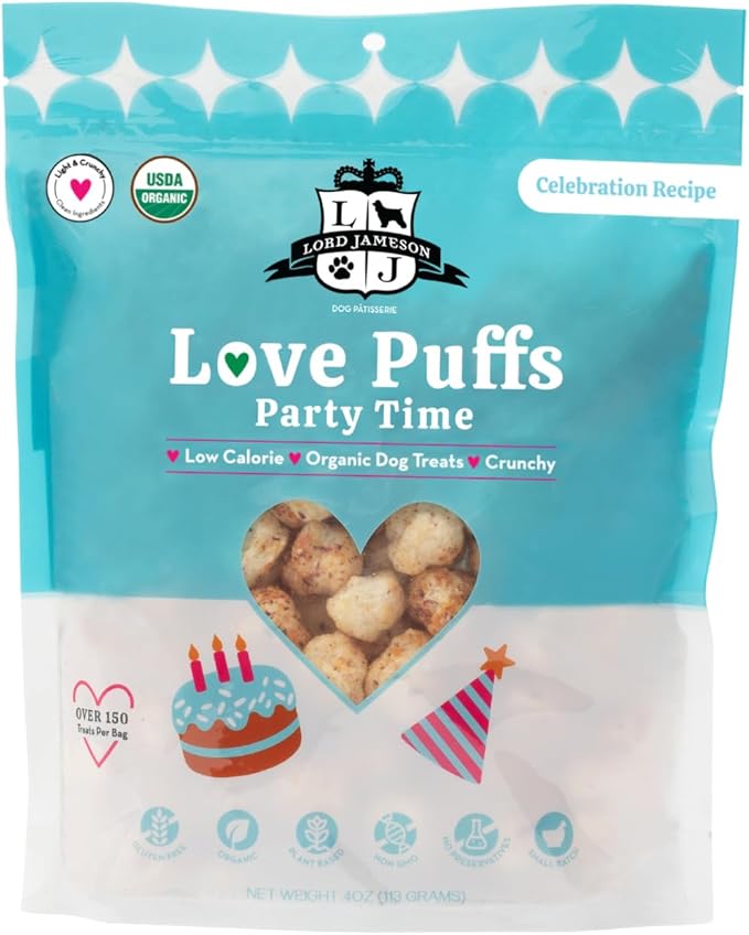 Lord Jameson Natural Dog Treats - Love Puffs 5-Flavor Complete Bundle - USDA Certified, Low Calorie - All Dogs - Gluten-Free, Sensitive Stomach - 5 x 4oz Pack
