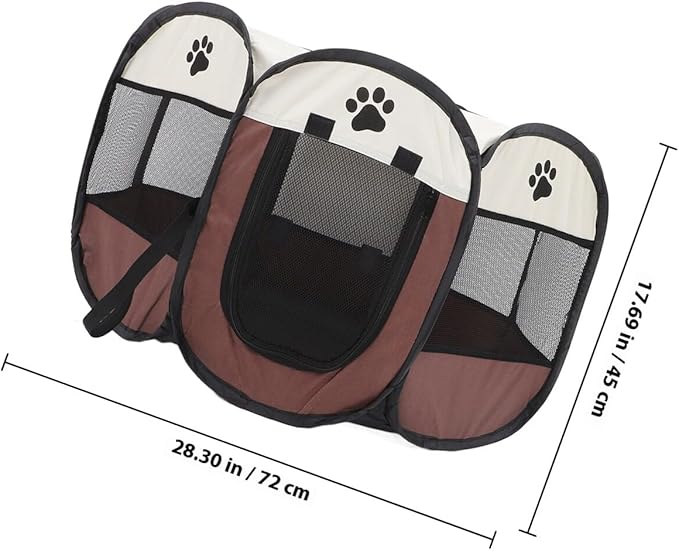 TOYANDONA Portable Pet Playpen Octagonal Dog Kennel with Oxford Fabric, Large Foldable Indoor Outdoor Exercise Tent for Small Dogs and Cats, Coffee Tone Small Size