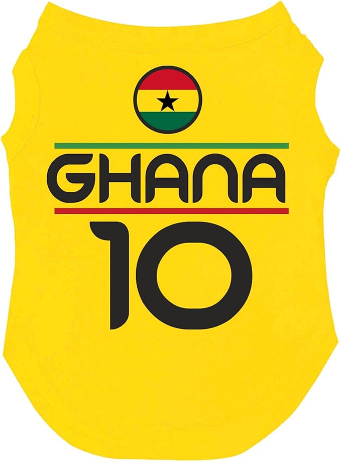 Ghana Flag Soccer Jersey Style Dog Tee Shirt | Sleeveless Breeds | International Soccer | Game Day |Yellow, Small 1788