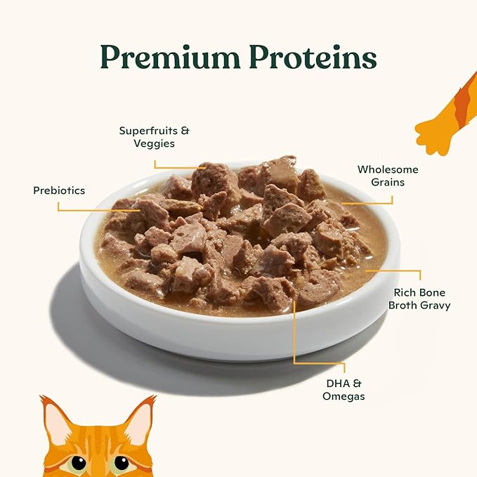 Made by Nacho Wet Cat Food Variety 12 Pack (3oz Each), Cage-Free Chicken, Sustainably Caught Salmon, Grass-Fed Beef with Bone Broth for Extra Hydration, Gravy Cut Pouches