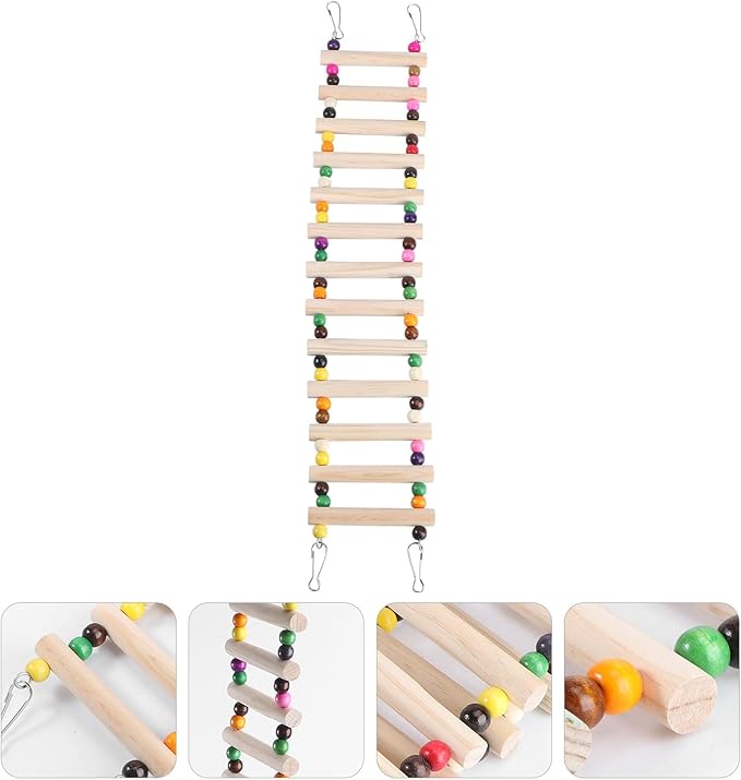 Wooden Hamster Climbing Ladder and Mini Ladder for Parrot with Bite Beads, Small Pet Climbing for Birdcage Accessories and Small Animals