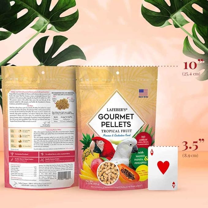 LAFEBER'S Tropical Fruit Gourmet Pellets Pet Bird Food, No Added Sugar, Made with Non-GMO and Human-Grade Ingredients, for Macaws and Cockatoos, 1.25 lb (Pack of 2)