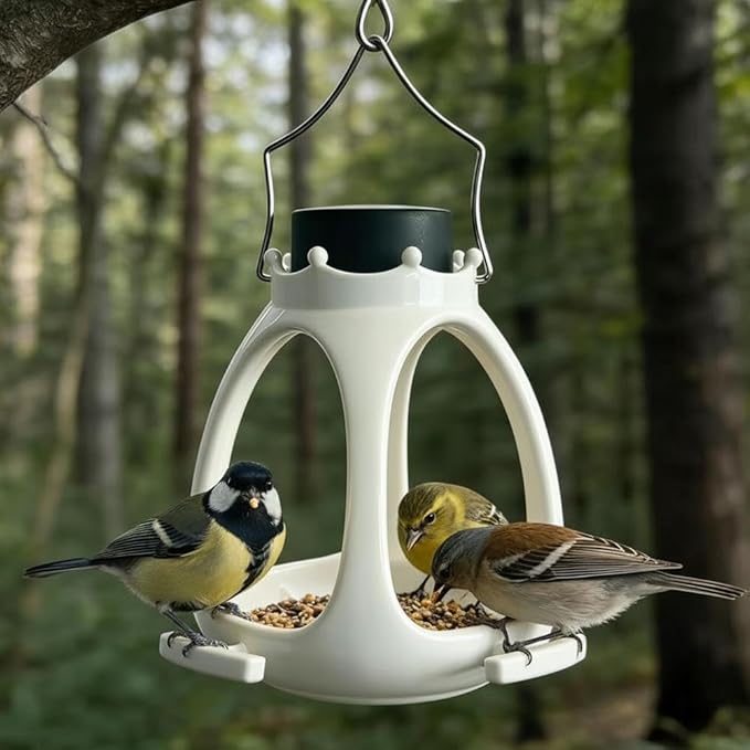 Solar Bird Feeder for Outdoors, Hanging Wild Bird Feeder with LED Light, 2026 Innovative Crown Wild Birds Feeders, Elegant Minimalist Design, Waterproof for Backyard Birding & Wildlife Decor