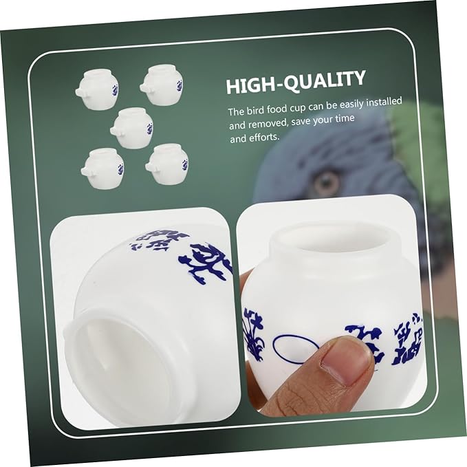 Abaodam 5pcs Large Blue and White Porcelain Style Parrot Food Bowls for Bird Cage Feeding, Round Bird Dish Cups for Parakeets, Cockatiels, and Conures in Pet Supplies