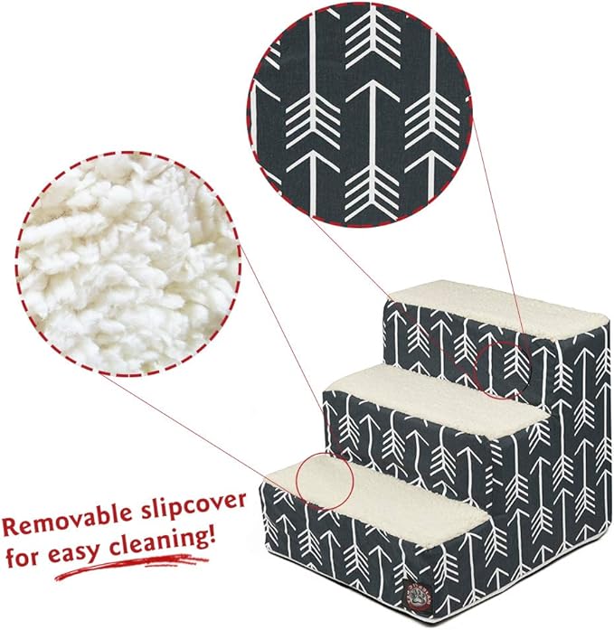 Majestic Pet Portable Pet Stairs | Soft Sherpa Steps Foam Feeling | Steps for Dogs & Cats | Dog & Cat Ramp | Perfect for Bed & Sofa | Indoor Only | Max Weight: up to 250 Lbs, 3 Step, Arrow Navy Blue
