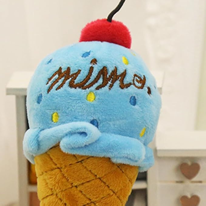 GANPUB 1 Pc Ice Cream Dog Squeaky Toys, Puppy Chew Toys with Ropes, Dog Plush Toy for Small to Medium Dogs and Cats Pet SuppliesToys（Brown and Blue）