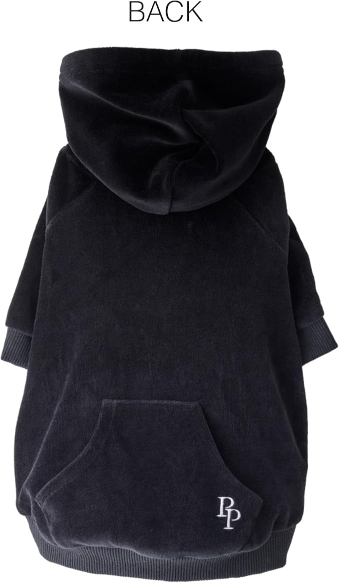 Pet Passion Cooper II Organic Cotton Velour Dog Hoodie Pet Coat for Small, Medium and Large Dogs, Black, XX-Large (70-110 lbs)