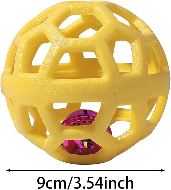 Dog Chew Toys with Bell Sound, 3 Rubber Bouncy Ball for Medium/Large Dogs, Interactive Fetch Ball Teeth Cleaning&Training, Hollow Design with Internal Bells (Yellow)