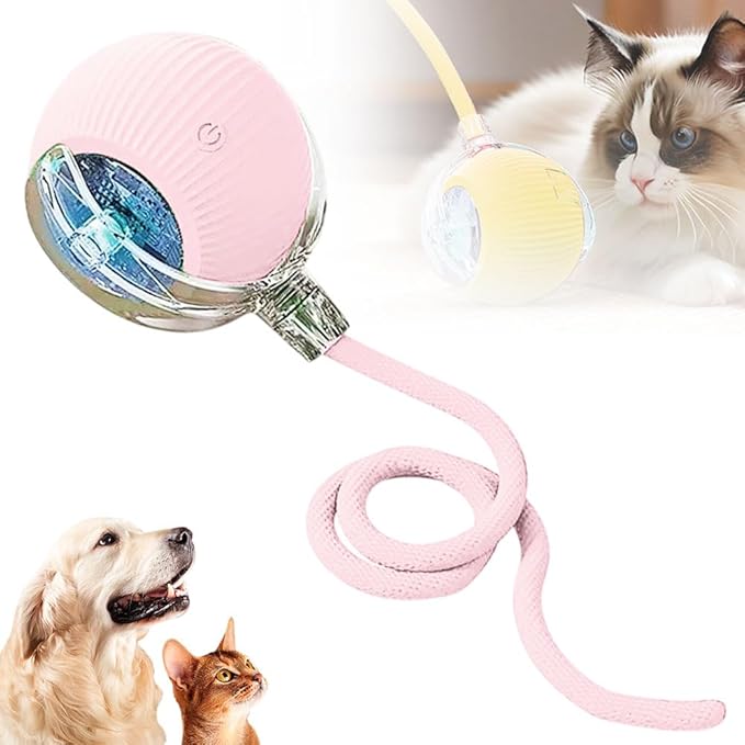 Interactive Rolling Cat Dog Ball Toy, Smart Automatic Moving Cat Toys for Indoor Cats, Self-Rolling Interactive Cat Toy Ball for Kittens & Small Dogs, Fun Gifts for People Who Love Cats (Pink)