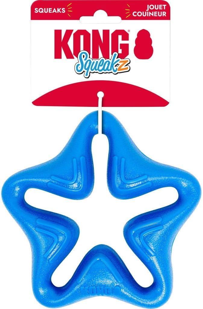 KONG Squeakz Dog Toy – Durable Rubber Fetch & Chew Toy with Squeakers, Interactive Enrichment Toy for Active Dogs (Star, Medium)