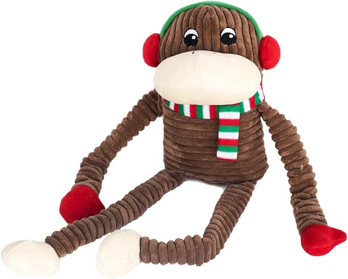 Crinkle Monkey Dog Toy - Holiday Edition by ZippyPaws