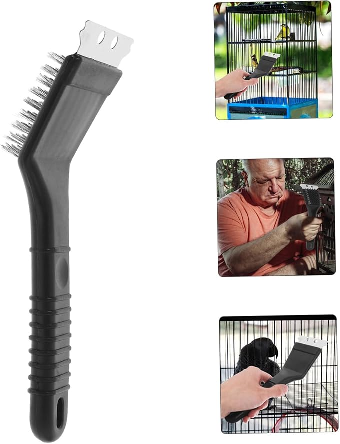 Handle Stainless Steel Bird Cage Cleaner Brush for Droppings Removal Multi-Function Tool for Parrot Cages and