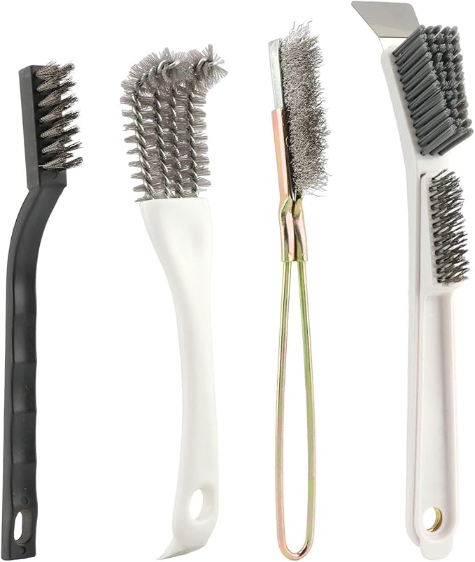 Bird Cage Cleaning Brush Kit, 4-Piece Multi Function Bird Perch Set, Includes Perch Brush, Mesh Brush and 3-in-1 Wire Brush, Bird Poop Remover Cleaning Tools Accessories for Small,Medium,Large,Tall