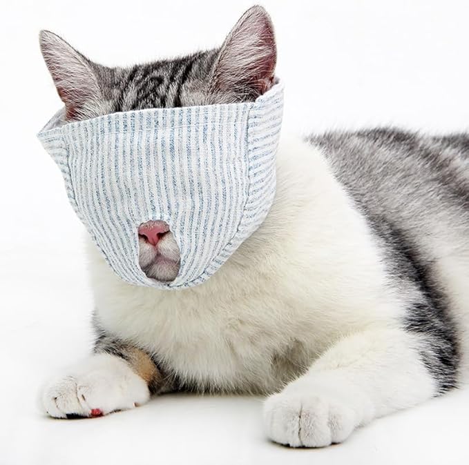 Cat Muzzle for Biting, Adjustable Soft Cat Face Mask for Grooming, Nail Trimming, Ear Cleaning & Vet Visits, Breathable Anti-Bite Muzzle for Aggressive Cats, Secure Pet Mouth Cover(Cover S)