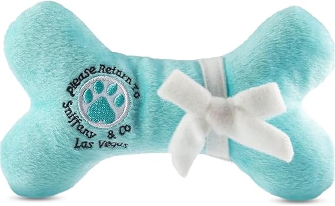 Dog Diggin Designs Sniffany & Co Petite Plush Dog Toy Bone | Luxury-Inspired Parody Designer Bone with Built-in Squeaker, Soft Plush Chew & Play Dog Toy – Prêt-à-Porter Play!