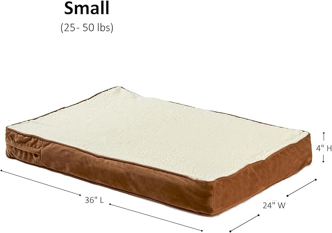 Happy Hounds Oscar Rectangle Orthopedic Foam Sherpa Dog Bed, Small (36 x 24 in.), Mocha