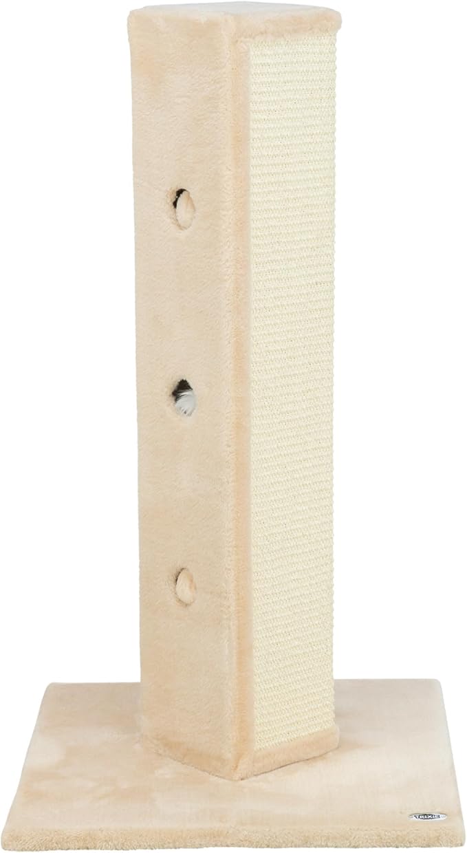TRIXIE Soria Cat Scratching Post 31.5 Inch - Scratcher With Soft Fabric Covering Base and Durable Sisal Rope - Peek-a-Boo Cutouts, Hide and Seek Toy - in Greige