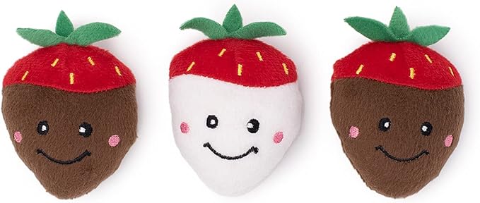 ZippyPaws Multi-Pack - Dog Squeaky Toys to Keep Them Busy, Funny Food Plush for Small & Medium Dogs, Cute Stuffed Puppy Toy, Pet Products, Dog Gift for Valentine's Day - Chocolate Covered Strawberries