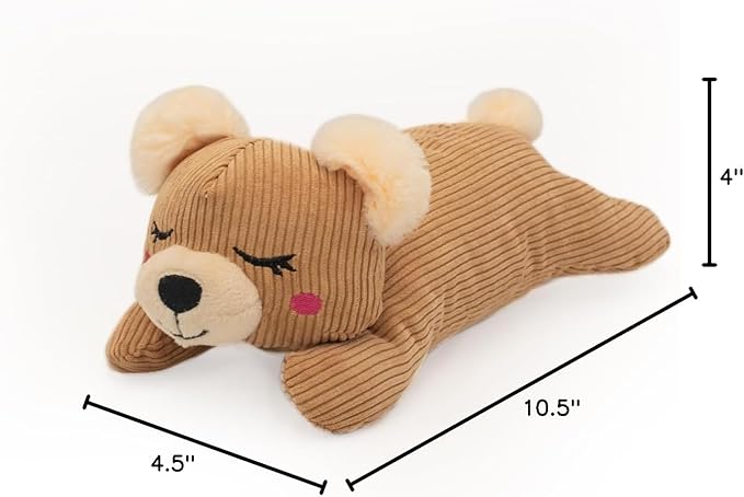 ZippyPaws Snooziez with Shhhqueaker - Bear Dog Toy with Silent Squeakers, Quiet Puppy Toys for Boy and Girl Dogs, Small Plush Dog Gifts