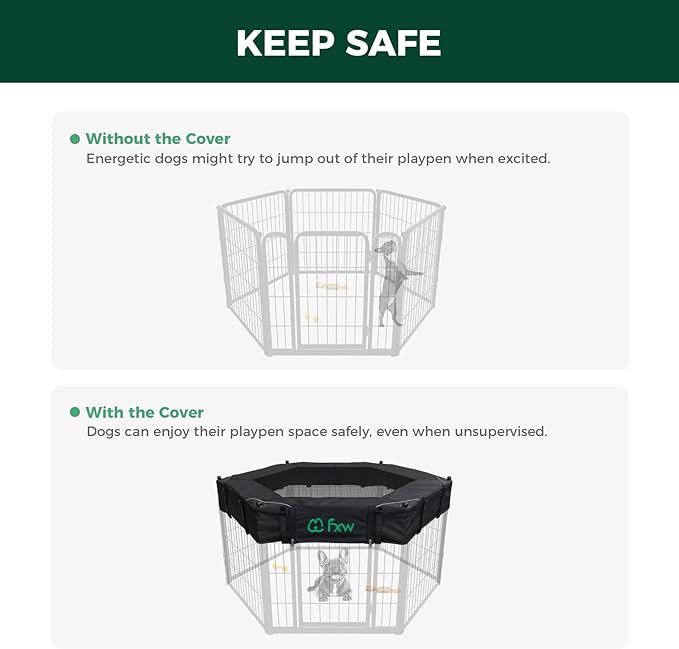 FXW Homeplus Indoor Dog Playpen with Hexagon Mesh Top Cover for Escape Prevention, 24 Inch 6 Panels Heavy Duty Dog Pen for Puppies and Small Dogs, Black│Patented