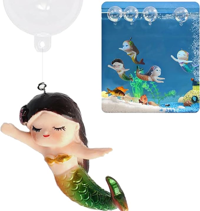 Floating Mermaid Fish Tank Decor, Cartoon Aquarium Decorations for Aquatic Pets to Play Resin Aquarium Ornaments Suitable for All Kinds of Fish Tank
