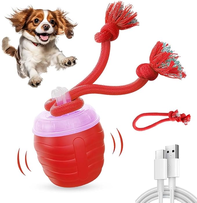 Interactive Dog Toys, New Motion Activated Cat Balls with 360° Smart Automatic Rolling Moving, Fun Boredom Relief for Cats and Dogs Indoor Play (red)