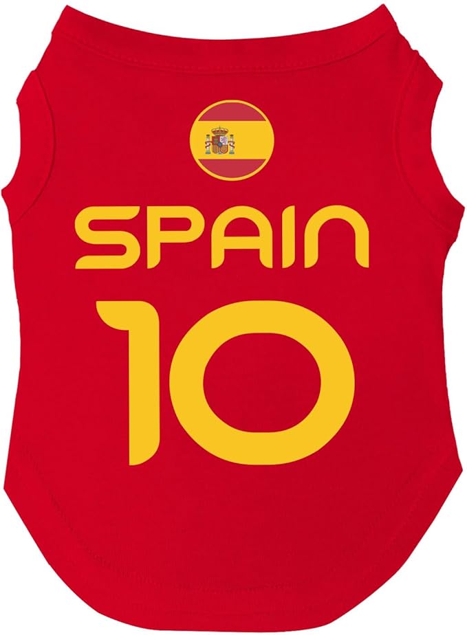 Spain Flag Soccer Jersey Style Dog Tee Shirt | Sleeveless Breeds | International Soccer | Game Day |Red, 6X-Large 1655