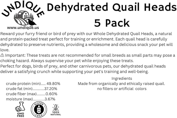 Fine Feline Feasts Quail Heads - Gourmet Cat Treats, High Protein, Nutrient-Dense, Promotes Natural Instincts, Healthy Skin & Coat, Minimal Ingredients Pack of 5