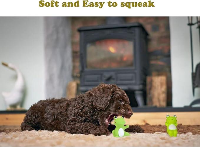 Volacopets 4 Cute Frog Puppy Squeak Toys Latex Float Water Pool Dog Toys Squeaky for Small Breed Soft Fetch Interactive Play pet Toys, Green